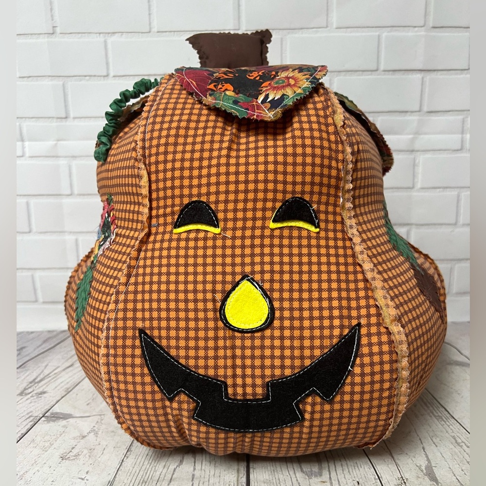 Halloween Decor Pumpkin Plush Quilted Large Cottage Core Shabby Primitive Jack
